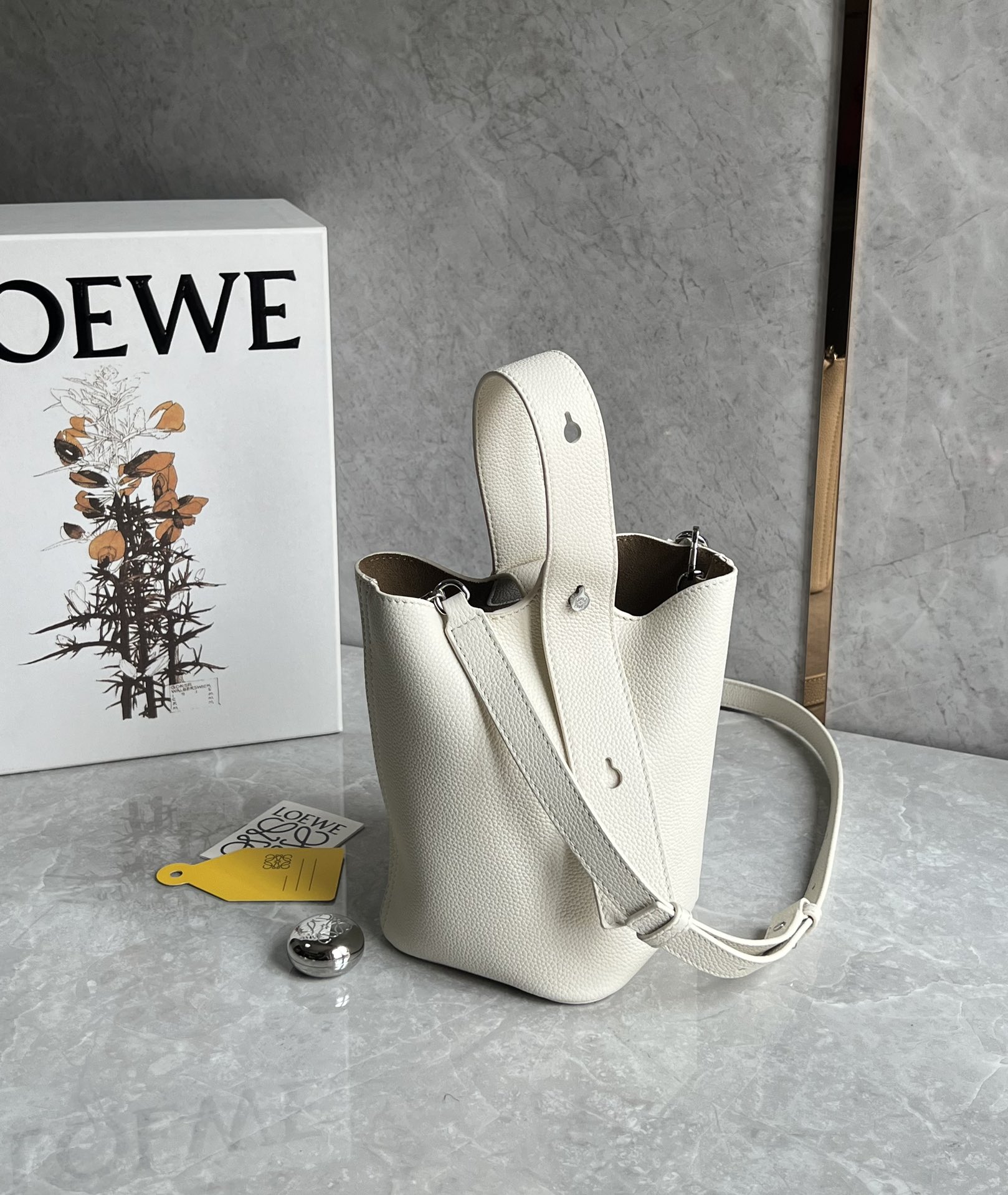 Loewe Mini Pebble Bucket Bag in Soft Grained Calfskin White